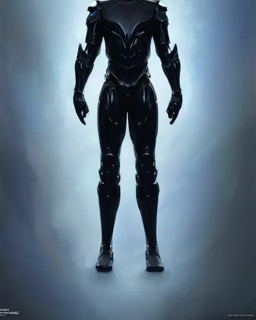 Image similar to toned character concept of iridescent sinewy smooth muscular male sleek glossy indigo black pearlescent scifi armor with continuous smooth black featureless helmet, by greg rutkowski, mark brookes, jim burns, tom bagshaw, magali villeneuve, trending on artstation