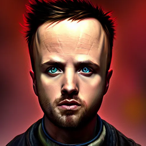 Image similar to Jesse Pinkman, perfect eyes, head and shoulders shot, butcher, portrait, fantasy, beautiful face, medieval, vivid colors, elegant, concept art, sharp focus, digital art, Hyper-realistic, 4K, Unreal Engine, Highly Detailed, HD, Dramatic Lighting by Brom, trending on Artstation