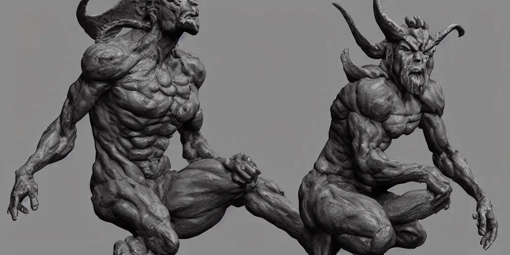 Image similar to a statue of a demon sitting on a rock by senior character artist, zbrush central contest winner, new sculpture, sketchfab, zbrush, rendered in maya