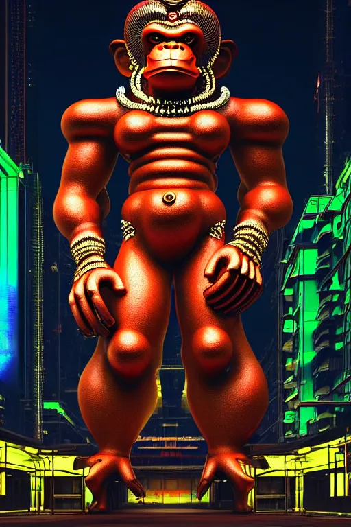 Image similar to high quality 3 d render neo - rococo cyberpunk hanuman! head building, neon madhubani, highly detailed, in sci - fi mumbai, cinematic smooth unreal engine, lee madgwick & liam wong, dramatic light, low angle, uhd 8 k, sharp focus