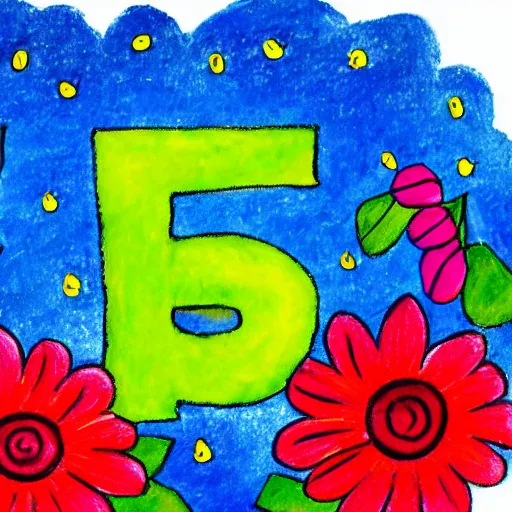 Prompt: the letter G capitalised in flowers, garland, sky background, crayon drawing style,