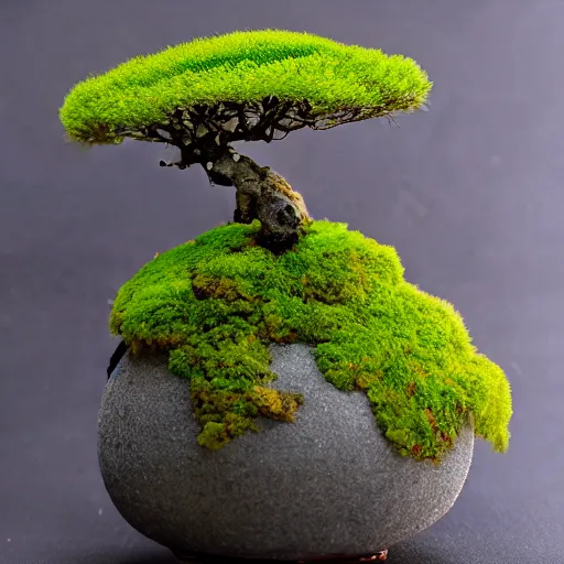 Image similar to a photo of japanese moss ball bonsai planter