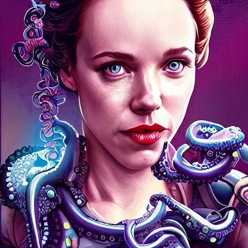 Image similar to Lofi BioPunk portrait rachel mcadams with a octopus Pixar style by Tristan Eaton Stanley Artgerm and Tom Bagshaw