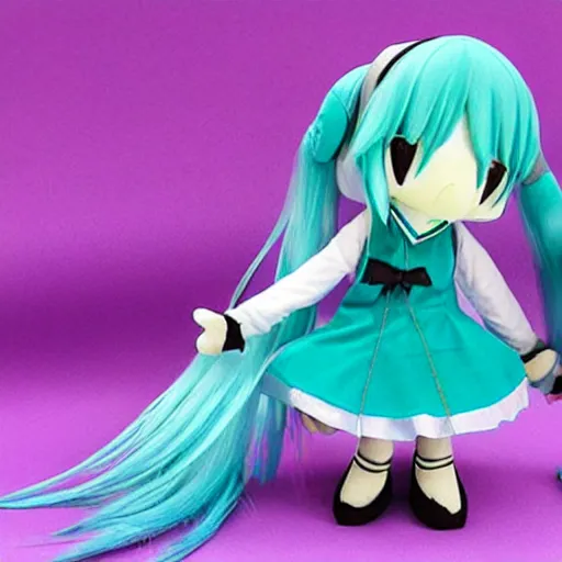 Prompt: hatsune miku marketable plushie, calm style