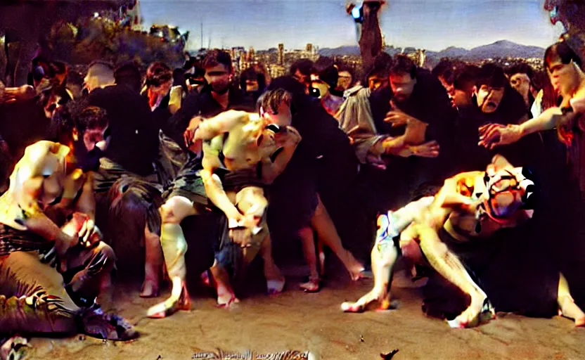Prompt: alexandre cabanel painting of a frightened young man in a street surrounded by people without eyes and crt s 1 5 0