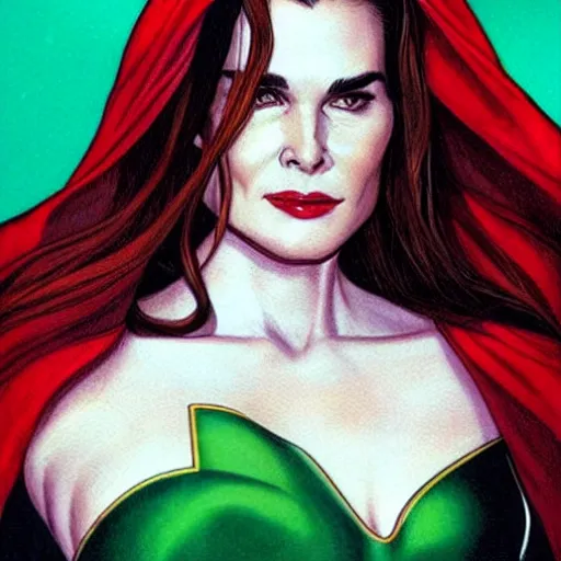 Prompt: Brooke Shields as Scarlet Witch by the artist Jenny Frison.