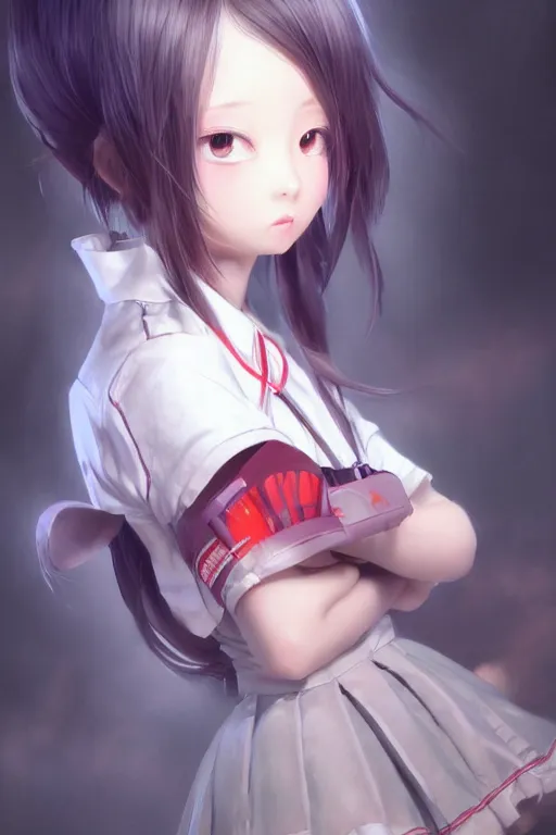 Image similar to 3d dark infrared octane render large concept art by D. Jun, by Mo Xiang Tong Xiu, by Igarashi Daisuke, beauty anime schoolgirl with cute detailed face in Japanese school clothes. cute face. wide angle. dramatic light, trending on artstation, oil painting.