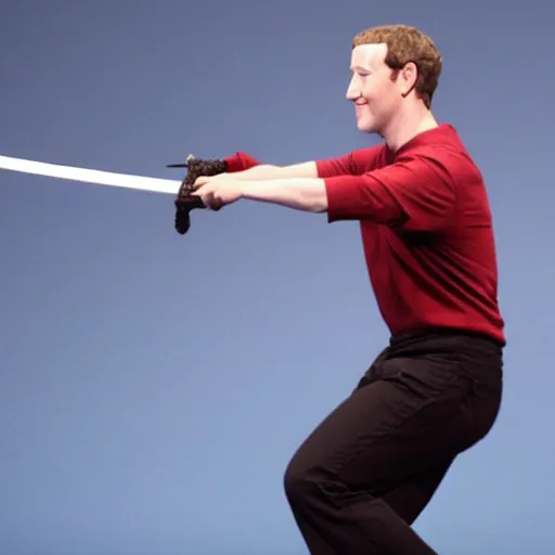 Prompt: mark zuckerberg swinging a katana sword