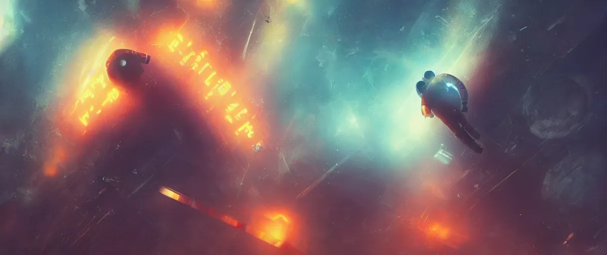 Image similar to an astronaut floating in space, sci fi, in style of blade runner 2 0 4 9, digital art, detailed, depth of field