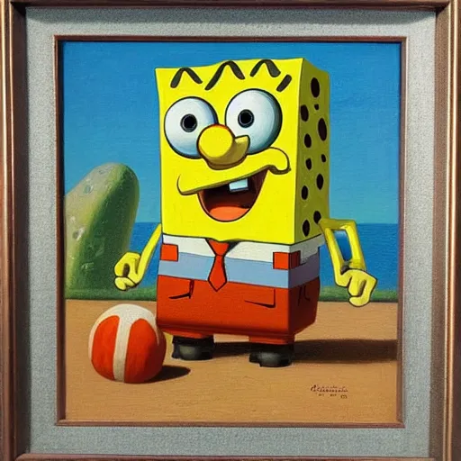 Prompt: a grant wood painting of the spongebob and patrick, oil on canvas, art