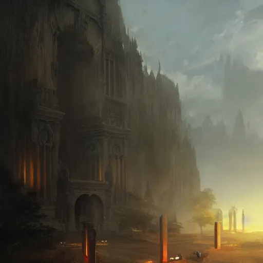 Prompt: gates of heaven, by greg rutkowski, sung choi, photo realistic, 8 k, cinematic lighting, hd, atmospheric, hyperdetailed, trending on artstation, devainart, digital painting, glow effect