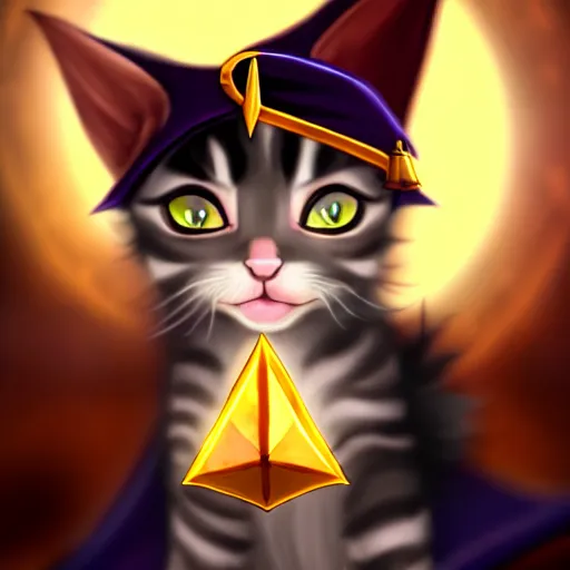 Image similar to a kitten wearing wizard robes and wizard hat, dungeons and dragons character art, dark, magic, key visual, posing, noble, full body portrait, high resolution, detailed, inspiring, award - winning, clear, crisp, sharp