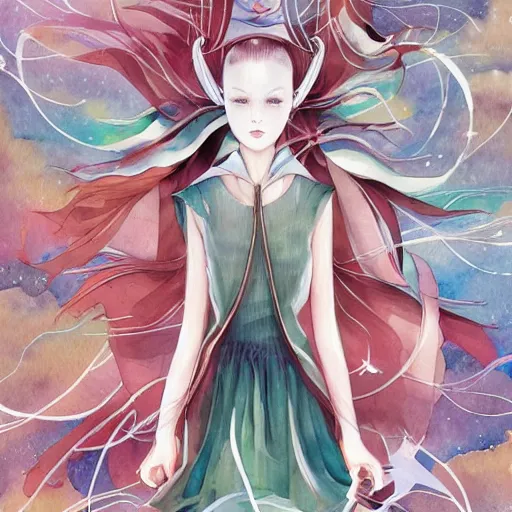 Prompt: our desperation, selfishness, and our effort to save the world and ourselves in the face of all this modernity stand before us like a lyrical blow of wind, award winning watercolor pen digital illustration, by caroline choi artgerm, art by range murata