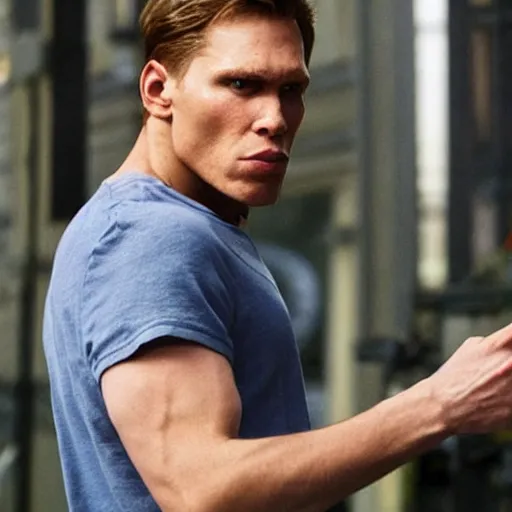 Image similar to Live Action Still of Jerma985 in Bad Boys, real life, hyperrealistic, ultra realistic, realistic, highly detailed, epic, HD quality, 8k resolution, body and headshot, film still