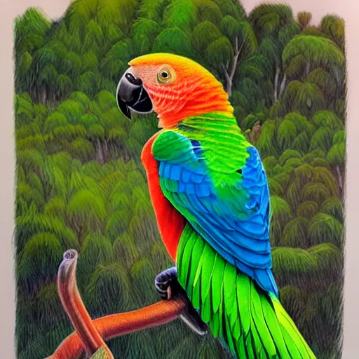 Image similar to a beautiful color pencil drawing of a parrot by chuppy lim, coloring book, colorful, smooth lines, artstation, 8K, very detailed