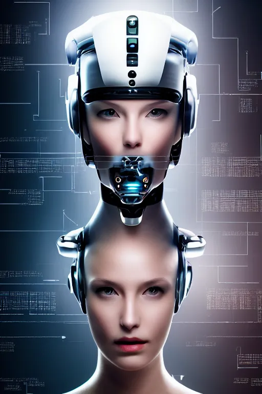 Prompt: cybernetic high tech female android with cat on her head, sci - fi, cyberpunk, futurism, exoskeleton, robotic, symmetry, cinematic, elegant, professional studio light, perfect composition, dlsr photography, sharp focus, 8 k, ultra hd, sense of awe, highly detailed, hyper realistic, intricate, science journal cover