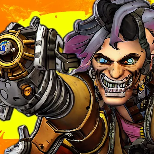 Prompt: junkrat overwatch. borderlands 2 vehicle. with a borderlands 2 background.