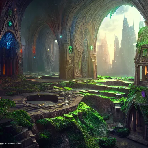 Prompt: inside a magical ethereal elven city, highly detailed, 4k, HDR, award-winning, octane render, artstation