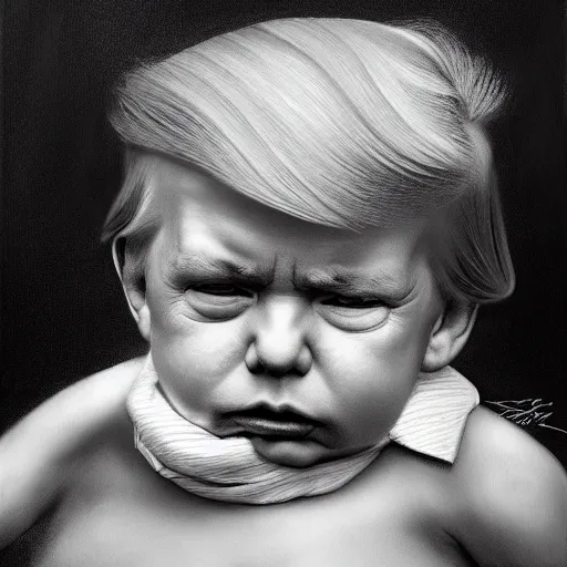 Prompt: portrait donald trump as a baby pouting with folded arms, fine art, award winning, desaturated, brown tones, intricate, elegant, sharp focus, cinematic lighting, digital painting, 8 k concept art, by michael hussar and greg manchess and brom and z. w. gu, 8 k