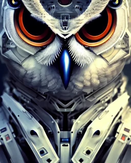 Image similar to mecha male owl portrait, cyborg, intricate mechanical body, robot eyes, hyper realistic 3 d render by ilya kuvshinov, jonas roscinas, peter mohrbacher, greg rutkowski, ryohei hase, dramatic lighting, intricate, highly detailed, sharp focus, luminous, unreal engine, blender, artstation, masterpiece, ray tracing