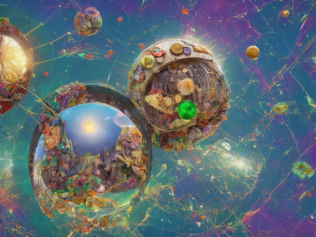 Prompt: 3 d render, sunlight study, the universe is a spheroid region 7 0 5 meters in diameter, art nouveau, by giuseppe arcimboldo and ( ( ( ( ( lisa frank ) ) ) ) ), 8 k, sharp focus, octane render