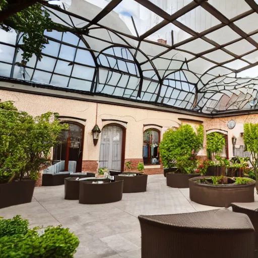 Image similar to hotel courtyard but it has a ceiling