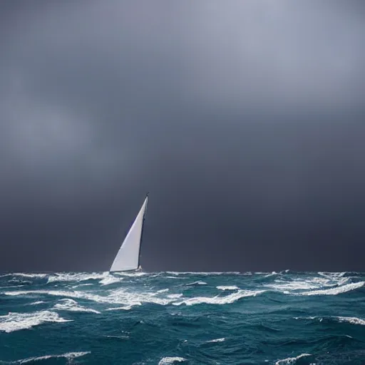 Prompt: sailboat in the middle of the ocean in a big storm