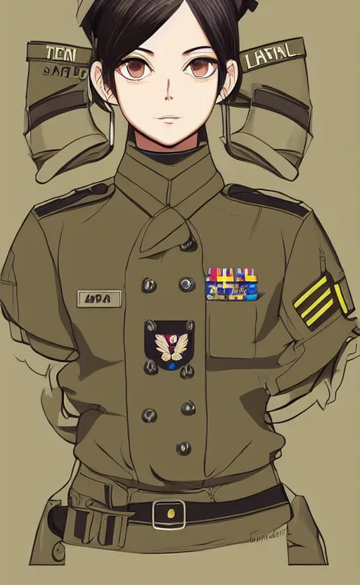 Prompt: shoulder patch design, portrait of soldier girl, award winning manga style, clean logo, military flight squadron insignia, no text, soldier clothing, realistic military gear, 70mm, inspired by shirt designer, made in photoshop, no background, vector line art, by ilya kuvshinov, trending on designed by humans, symbology, realistic human anatomy, highly detailed, high resolution, matte, empty hands, realistic military carrier