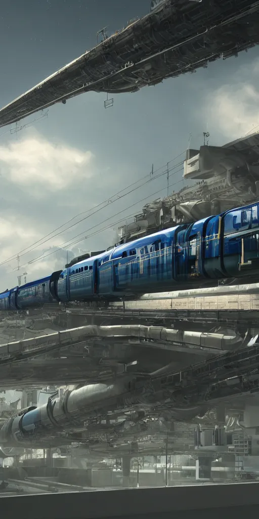 Prompt: concept art, vacuum pipeline maglev train, super high speed, science fiction, future technology, high detail, 8 k, octane rendering, unreal engine.