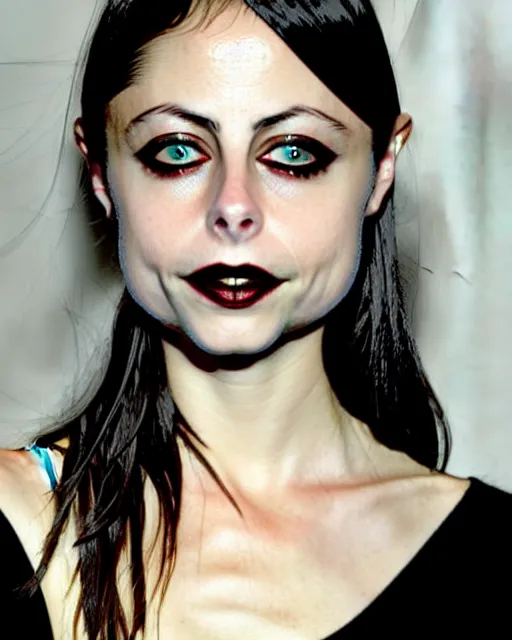 Image similar to style of dave mckean : : gorgeous willa holland : : evil witch, swirling black magic, black dress : : symmetrical face, symmetrical eyes : : full body pose : : gorgeous black hair : : magic lighting, low spacial lighting : :