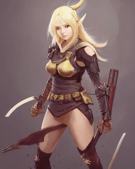 Prompt: An anime portrait of Ssunbuki as a blonde huntress from Skyrim, by Stanley Artgerm Lau, WLOP, Rossdraws, James Jean, Andrei Riabovitchev, Marc Simonetti, and Sakimichan, tranding on artstation, ultra realistic