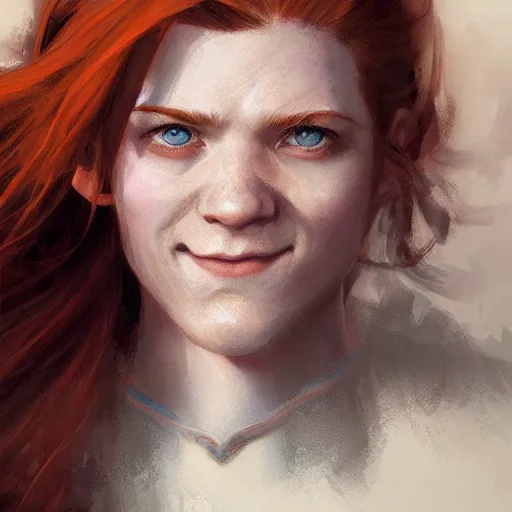 Prompt: beautiful portrait of shallan davar, played by rose leslie, smilling, trending on artstation, by craig mullins