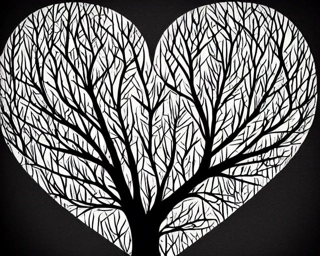 Image similar to graffiti, tree in shape of heart, illustration, highly detailed, simple, no jagged lines, smooth, artstation, artwork by obey