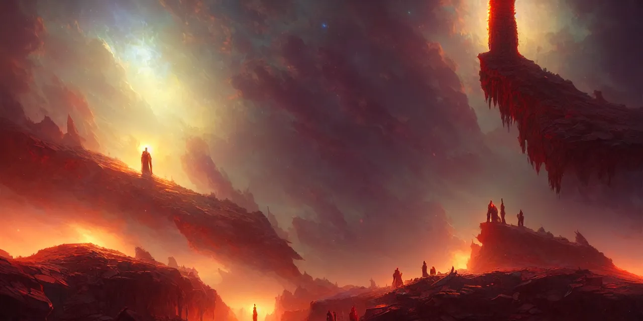 Prompt: the end of eternity, atmospheric lighting, intricate, volumetric lighting, beautiful, sharp focus, ultra detailed, in the art style of marc simonetti, bowater charlie and brom gerald, astrophotography