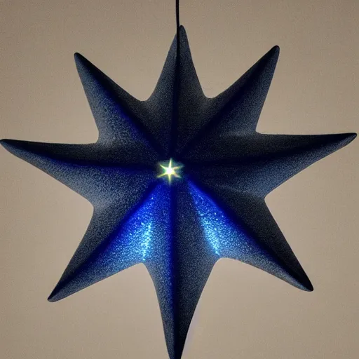 Image similar to dark blue glowing ceramic star shape, photograph