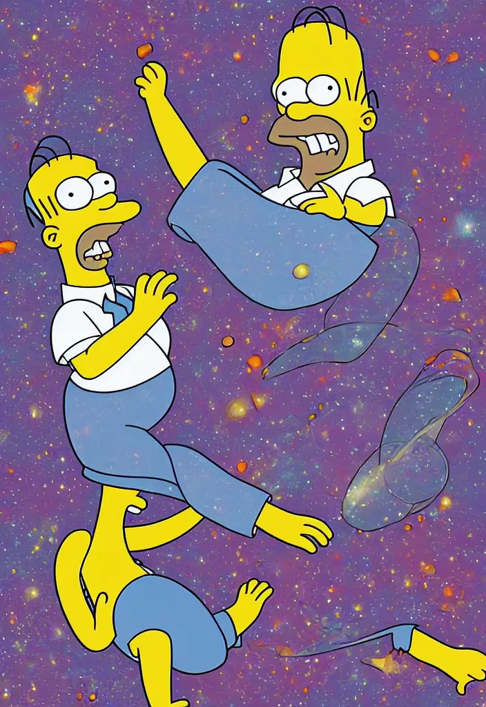 Prompt: Homer Simpson breaking the fabric of space, digital art