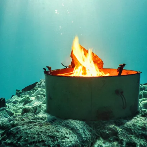 Image similar to photo of a camp fire underwater, highly - detailed, cinematic