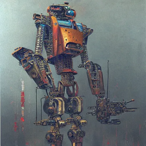 Prompt: rusty and old samurai robot, beksinski and cyberpunk 2 0 7 7 style painting,