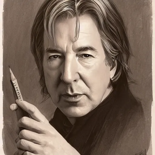 Prompt: amazing lifelike award winning pencil illustration of Alan rickman trending on art station artgerm Greg rutkowski alphonse mucha cinematic