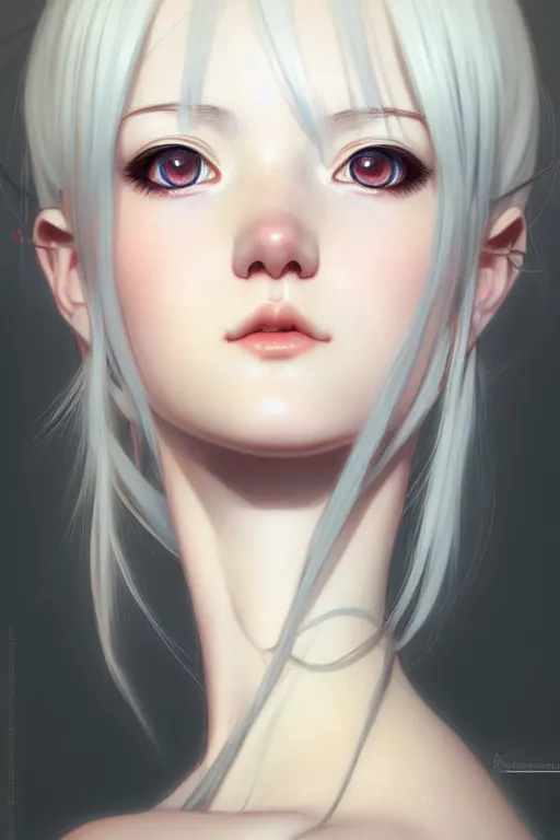 Image similar to portrait Anime girl, cute-fine-face, white-hair pretty face, realistic shaded Perfect face, fine details. Anime. realistic shaded lighting by Ilya Kuvshinov and Gustav Klimt