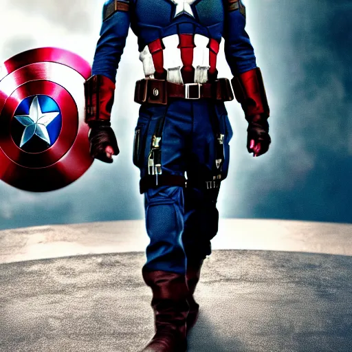Image similar to an avengers movie still of johnny depp as captain america, 4 k, cinematic
