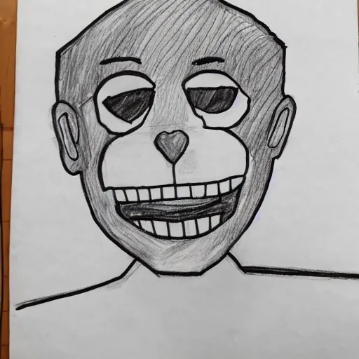 Image similar to sadistic face screaming, drawn by 1 4 - year - old freshman, telling you to go to sleep, loose - leaf paper, pen drawing, scribbly, bad