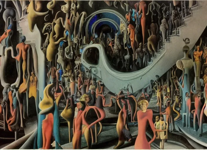 Image similar to still from a surreal art house film by alejandro jodorowsky, mc escher and salvador dali : : big international production by a major studio : : archetypal, cosmic themes, impossible locations, attractive actresses : : cinemascope, technicolor, 8 k