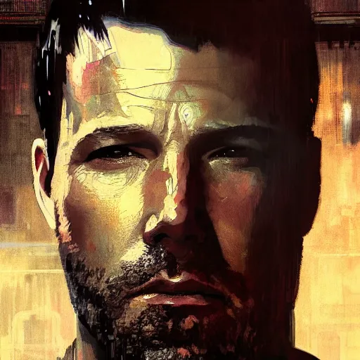 Image similar to ben affleck, hyperrealistic portrait, bladerunner street, art of elysium by jeremy mann and alphonse mucha, fantasy art, photo realistic, dynamic lighting, artstation, poster, volumetric lighting, very detailed face, 4 k, award winning