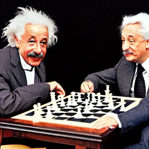 Prompt: Albert Einstein playing chess with Elon musk