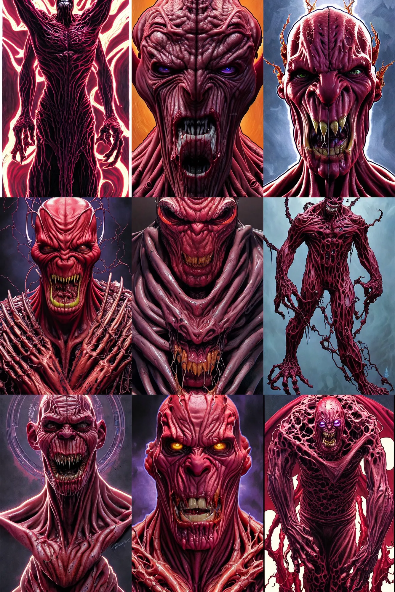 Prompt: the platonic ideal portrait of cletus kasady carnage thanos dementor, detailed, intricate, hyperrealism, intense, scary art by brock hofer and artgerm and greg rutkowski and alphonse mucha