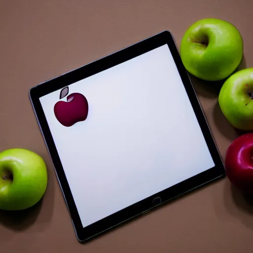 Image similar to a tablet in the shape of an apple with white accents designed by apple