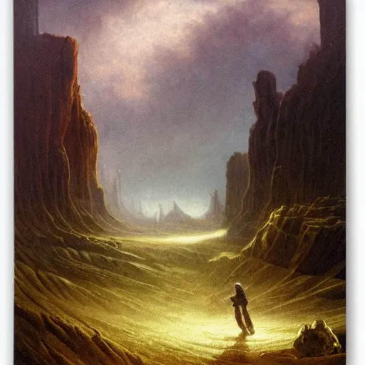 Image similar to A nomadic wanderer traversing a corrupted crystal desert by Jacek Yurka, Carl Gustav Carus