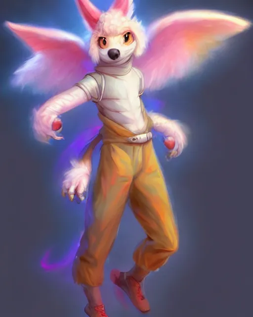 Image similar to character concept art of a cute young male anthropomorphic colorful furry angel dragon | | cute - fine - face, pretty face, key visual, realistic shaded perfect face, fine details by stanley artgerm lau, wlop, rossdraws, james jean, andrei riabovitchev, marc simonetti, and sakimichan, trending on artstation