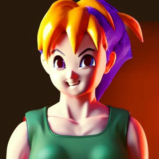 Prompt: Bulma from Dragon Ball, photo realistic, dynamic lighting, volumetric lighting